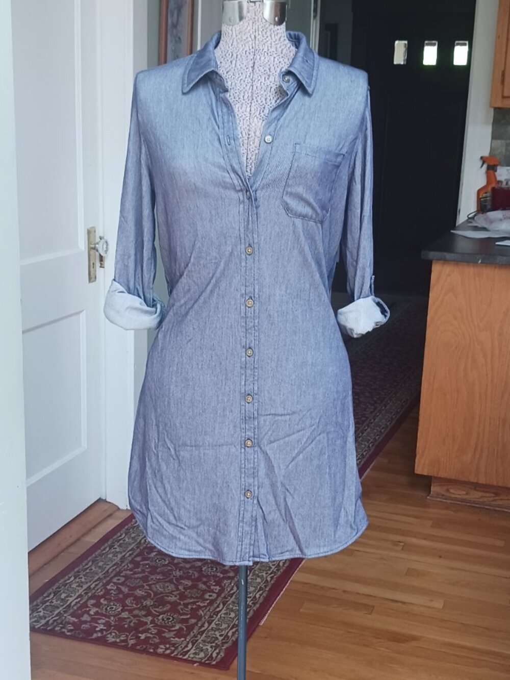 Sexy Blue chambray Shirt Dress